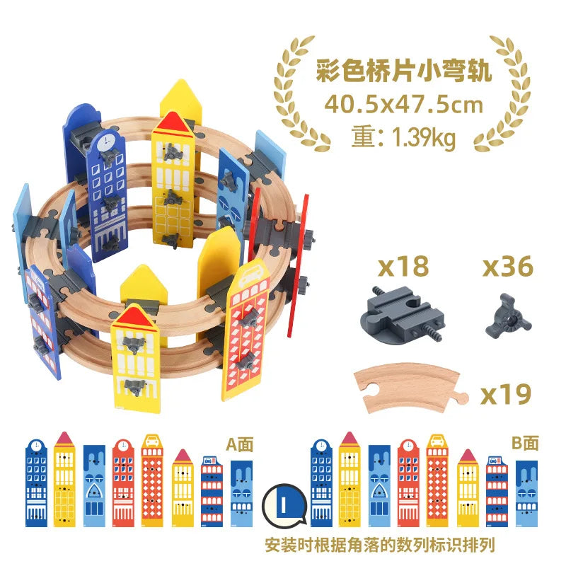 Wooden Train Track Racing Railway Street Sign Toys Bridge Tunnel Track Accessories Wood Tracks Creative Toys For Children Gift