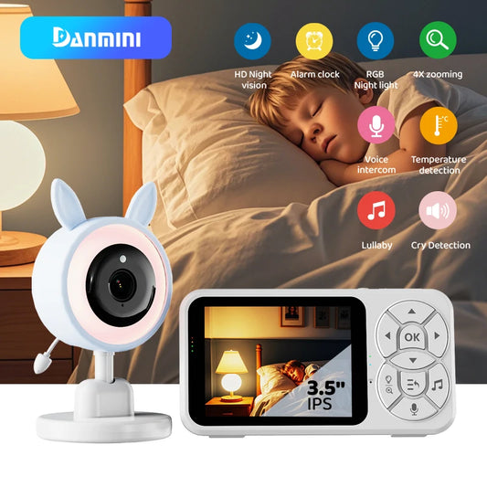 Babyphone DANMINI 3,5" RGB – Caméra interphone avec vision nocturne et voix