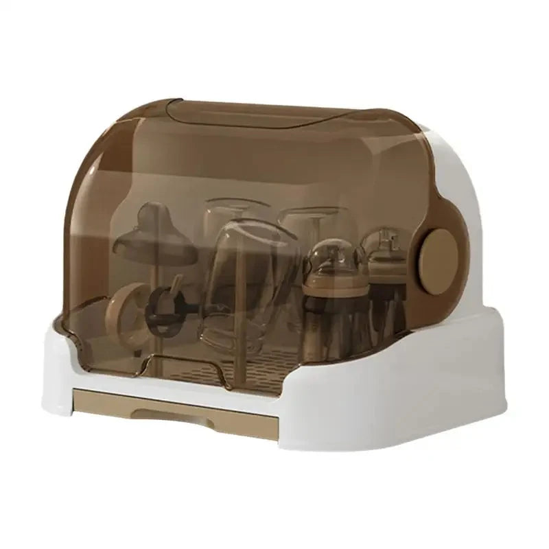 Portable Baby Bottle Drying Rack & Organizer - Dustproof Storage Container with Removable Drip Tray, Hygienic Feeding Accessorie