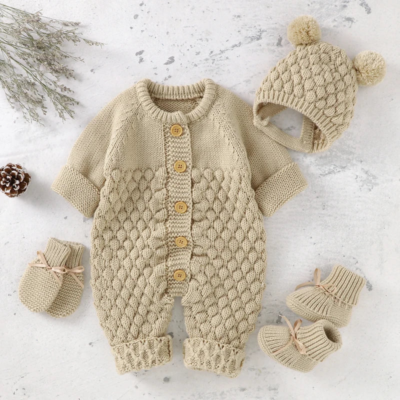 Knitted Baby Jumpsuit & Cap Set