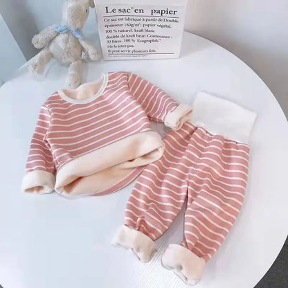 1Set Autumn Winter Kid Warm Velvet Underwear Set Babies Thickened High Waist Belly Protection Baby Casual Childrens Clothing Set