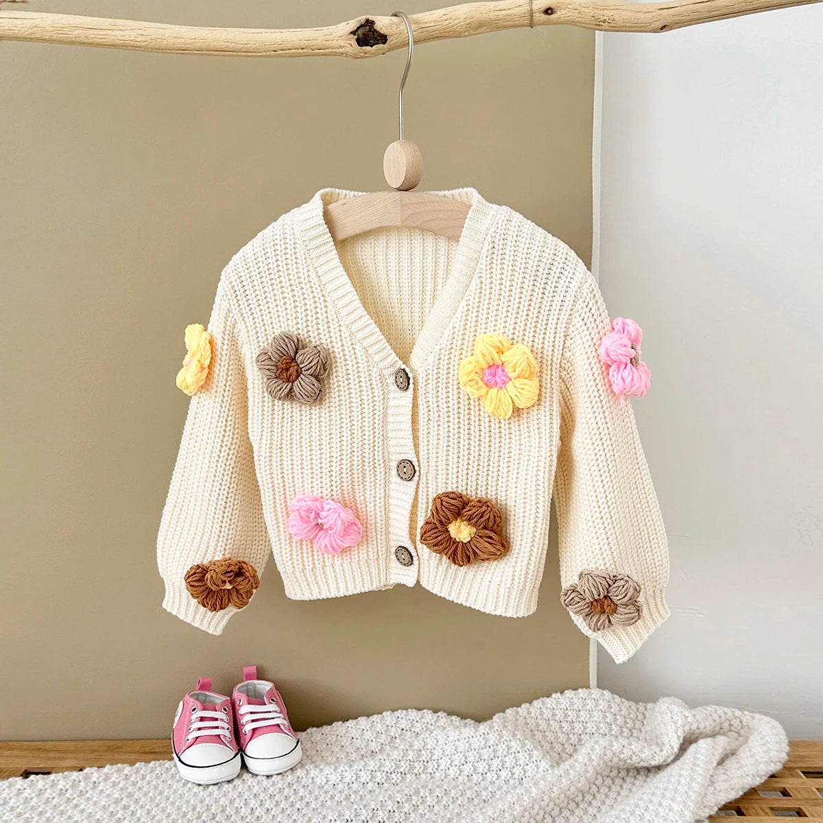 Baby Cardigan Sweater – Autumn/Winter Knit Coat, Long Sleeve Flower Design