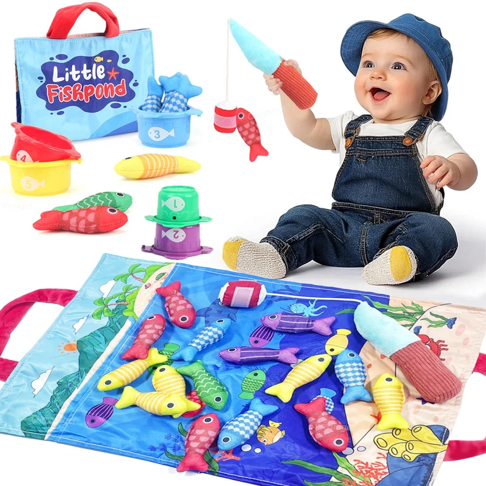 Plush Fishing Toys Baby Toys with Stacking Cups Sorting Educational Learning Montessori Toys for Toddler Gifts 1-3 Year Boy Girl