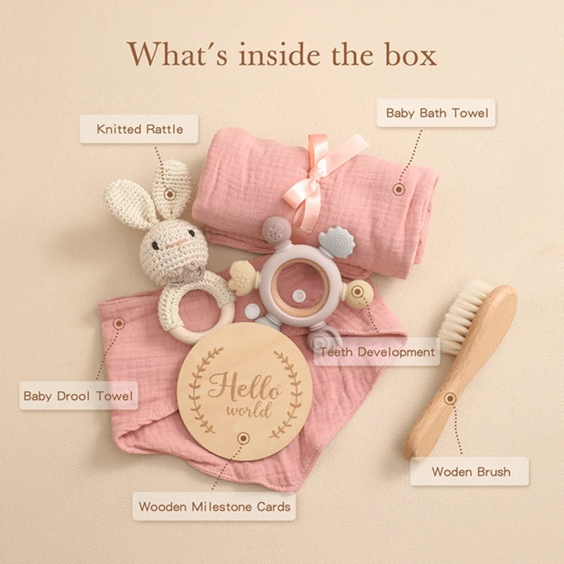 Baby Bath & Teether Gift Set – Silicone Toys, Rattle & Milestone Cards