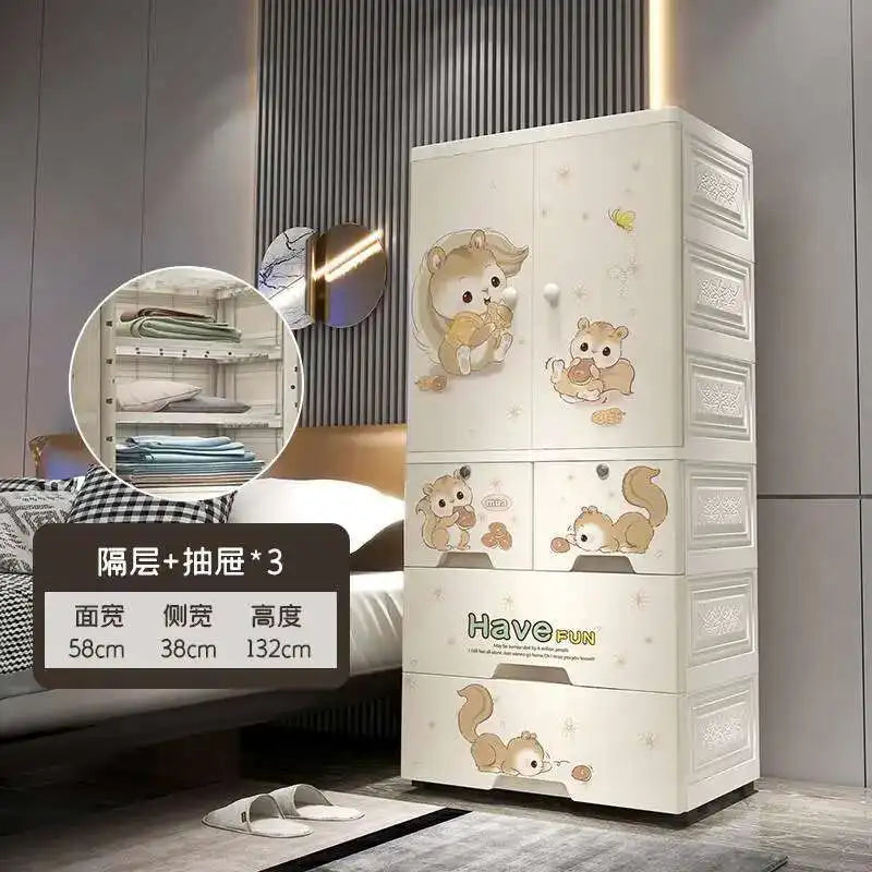 Plastic Baby Storage Cabinet Simple Cartoon Children's Wardrobe For Girls Bedroom Home Infant Storage Home Furniture