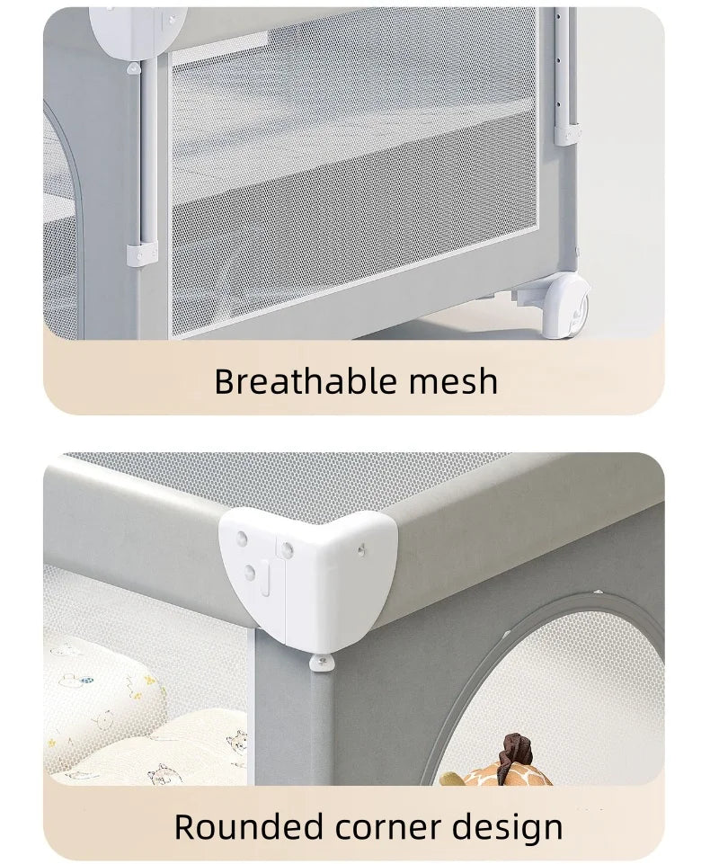 Multifunctional Baby Bed Fit 0-3 Years Old 4-Level Adjustable Cribs for Baby Foldable Baby Cot Bed with 360° Silent Wheels