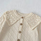 New autumn baby clothing, 0-3 year old female baby, cotton yarn knitted sweater with hollowed out large collar jacket