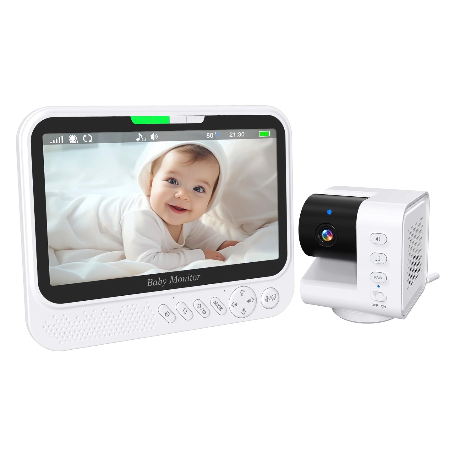 « Babyphone PTZ 7 pouces avec interphone, berceuses et fonction Temp »