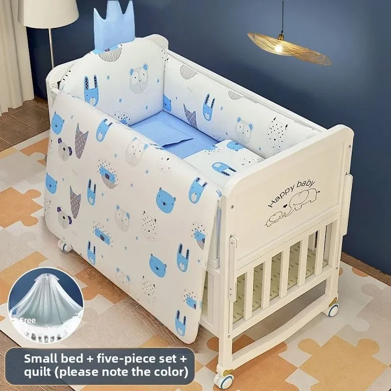 Luxury Solid Wood Baby Crib Multifunctional Convertible Bed with Bassinet Wheels Nest Bed  Wooden Convertible Baby Crib Movable
