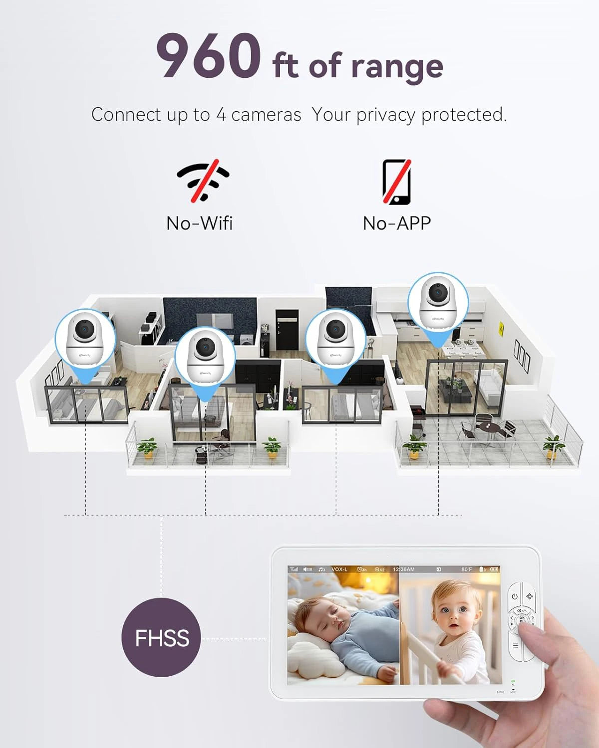 7" Dual-Camera Baby Monitor – Split Screen, PTZ, Auto Night Vision