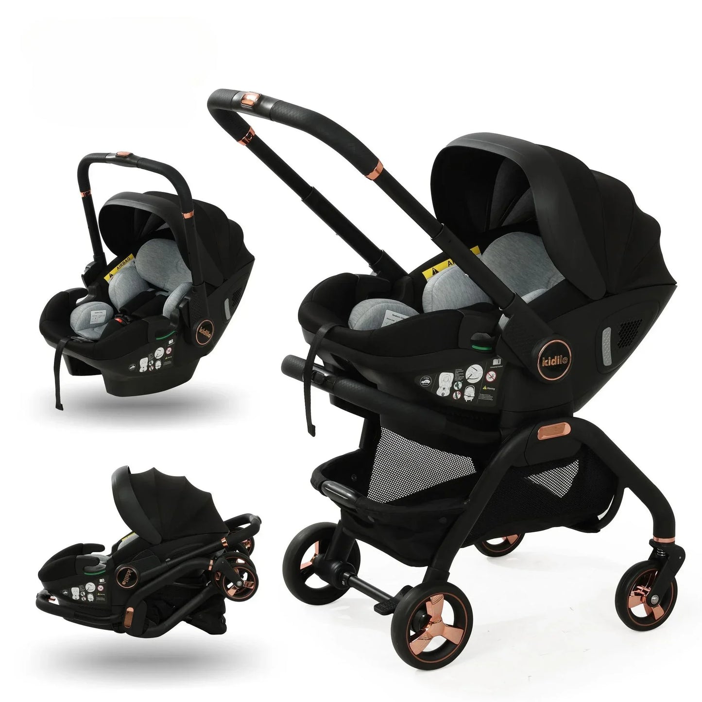 Kidilo 3-in-1 baby stroller, baby safety seat, newborn baby sleeping basket, portable 5 color choices Suitable for ages 0-1