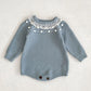 2025 New Autumn Children Clothes Infant Baby Girls Long Sleeved Splicing Knitted Jumpsuit Newborn Baby Knitted Bodysuits+Hat