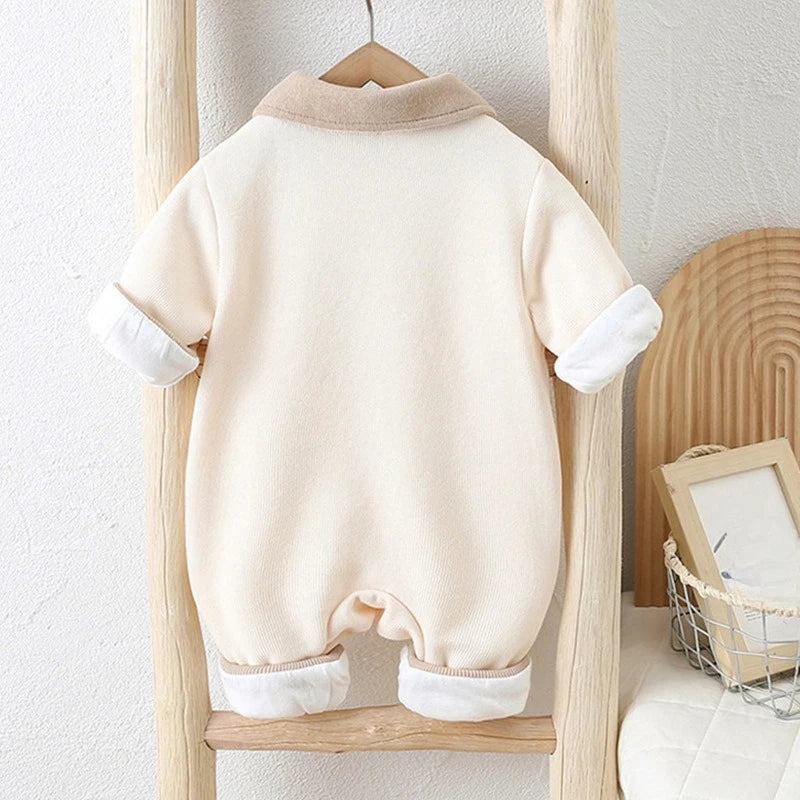 Unisex Baby Polo Collar Romper for Spring & Autumn Boys & Girls Cute Bear Head & Letter Jumpsuit Halloween Long-Sleeve Bodysuit