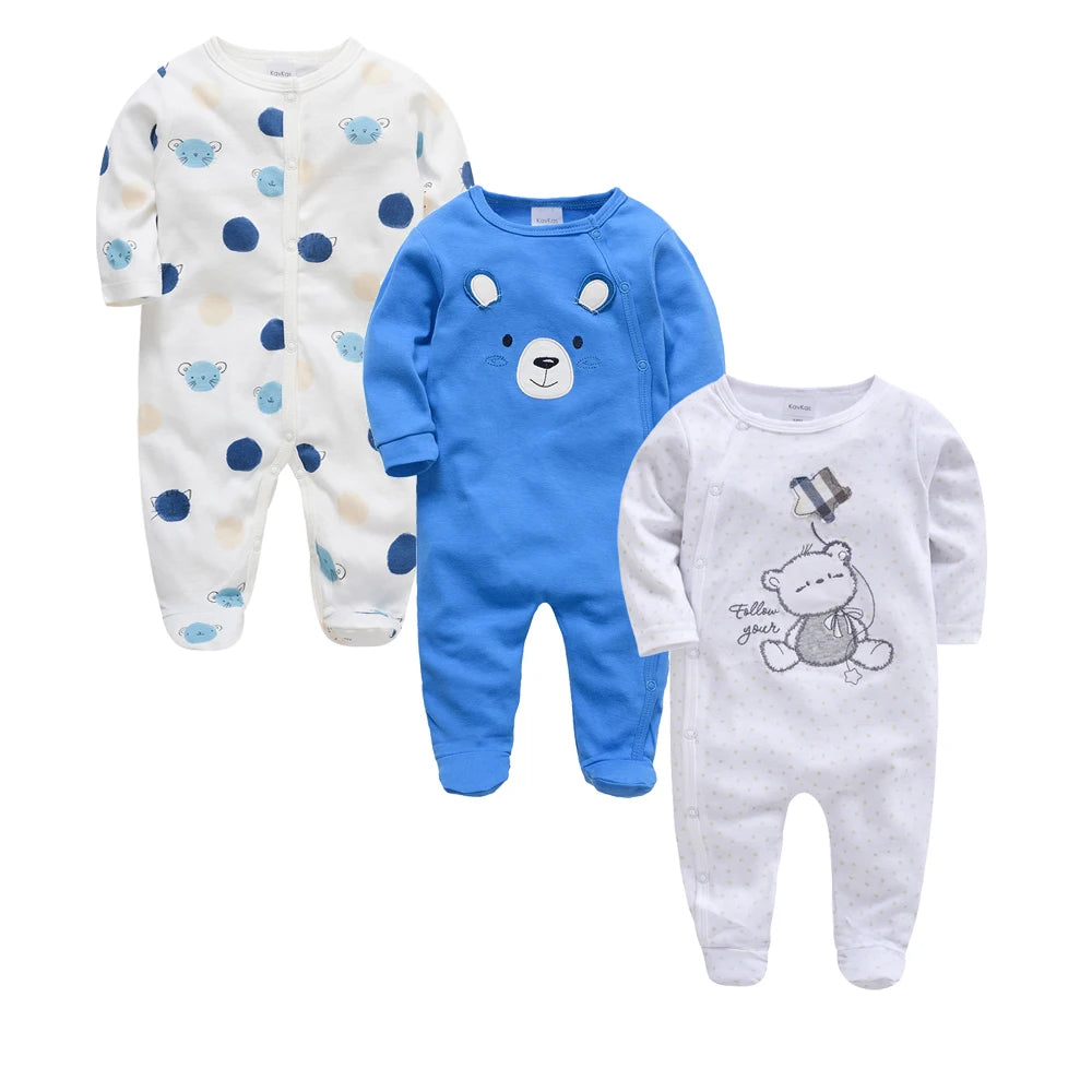 3 Pcs/lot 100% Cotton Baby Girls Clothes Set 0-12M Long Sleeve Newborn Boy Rompers Spring Autumn Carton Print Jumpsuit