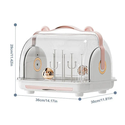 Baby Feeding Cup Holder Sterilizer Dryer With Easy-Carry Handle Dustproof Lid Drying Rack For Home Baby Stuffs Cutlery Storage