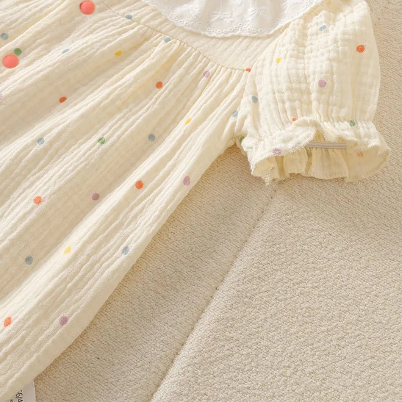 0 - 2 Y Newborn Outdoor Clothes Adorable Baby Girls' Cotton Short Sleeved Romper with Lace Doll Collar Cute and Soft Fabric