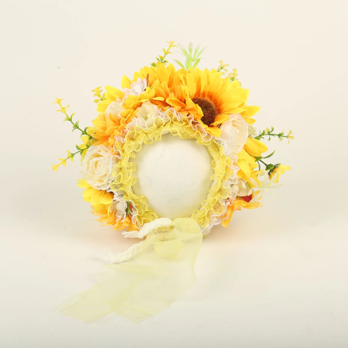 Cute Pink Sunflower Garden Knit Bonnet Baby Girl Photo Prop