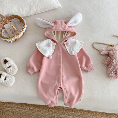 Combinaison bébé mignonne 0-2 ans, châle d'hiver super mignon avec bonnet en peluche, vêtements pour nouveau-né