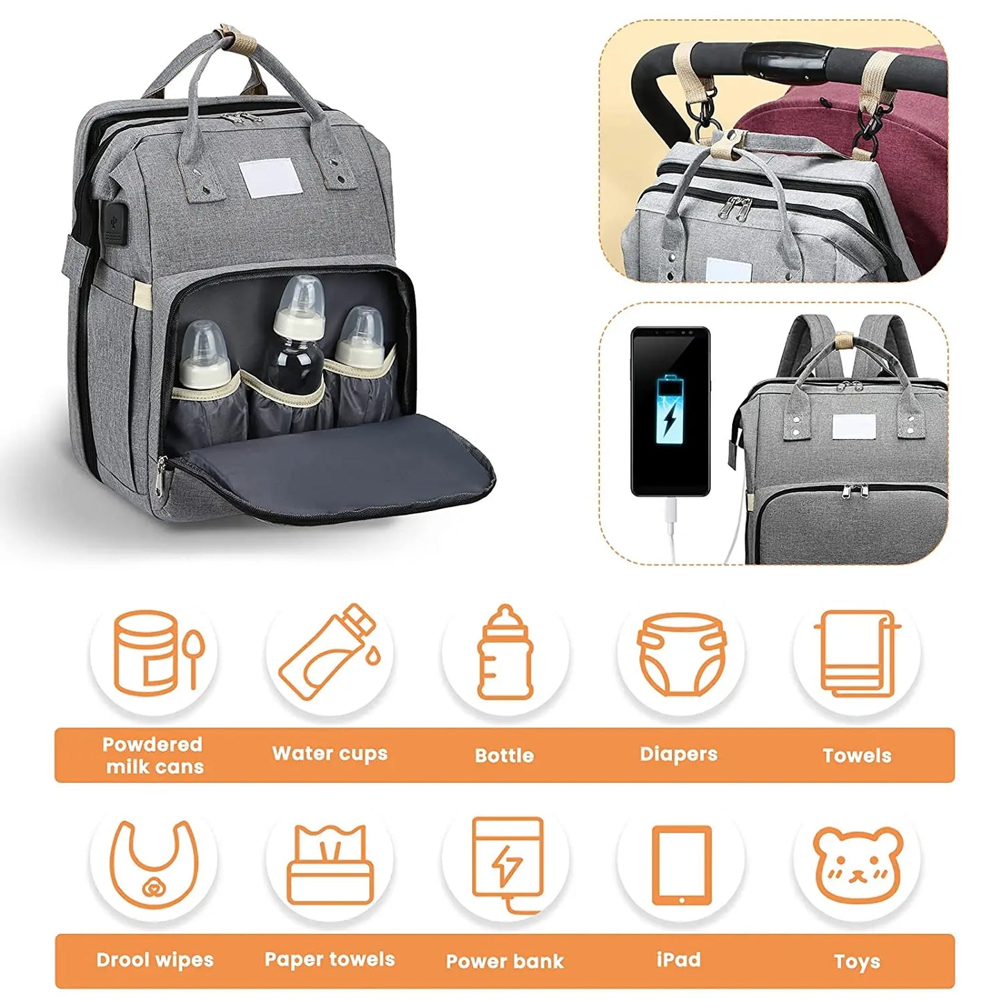 Fashion Mommy Bag with Foldable Baby Bed