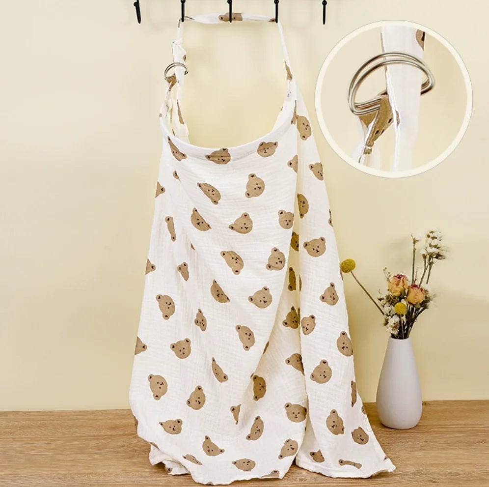 Muslin Nursing Cover for Baby Breastfeeding, Breathable 100% Cotton Breastfeeding Cover with Rigid Hoop for Mother Nursing Apron