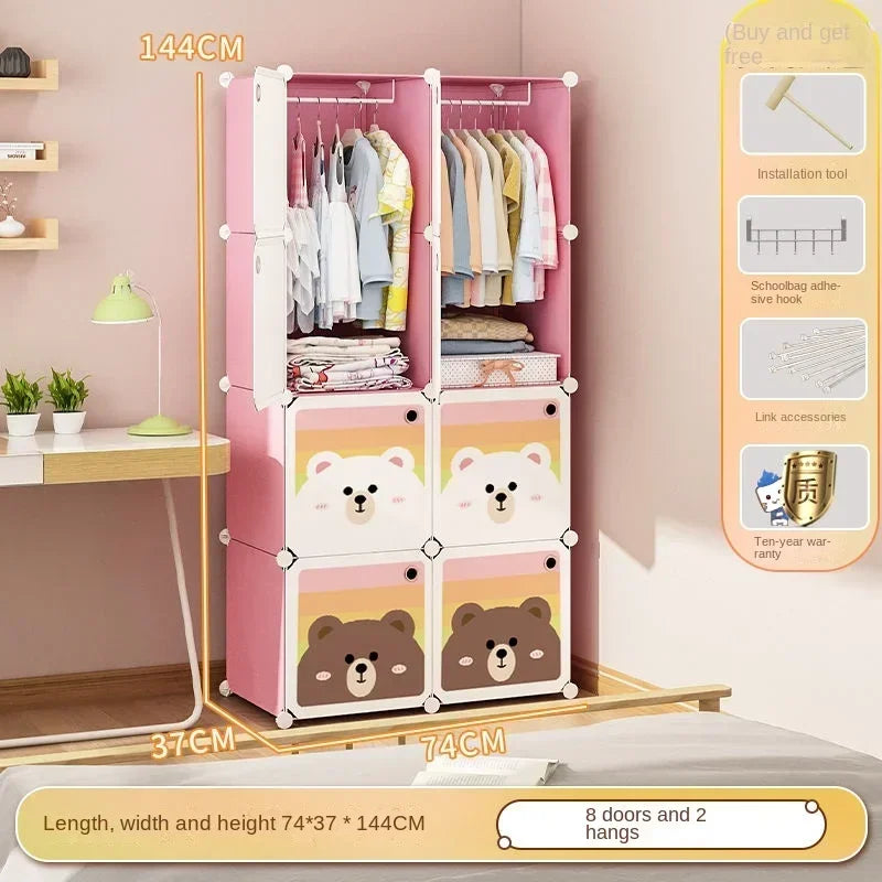 Children Dress Clothes Folding Cabinets Simplicity Cube Splice Storage Locker Foldable Fully Enclosed Wardrobe Bedroom Furniture