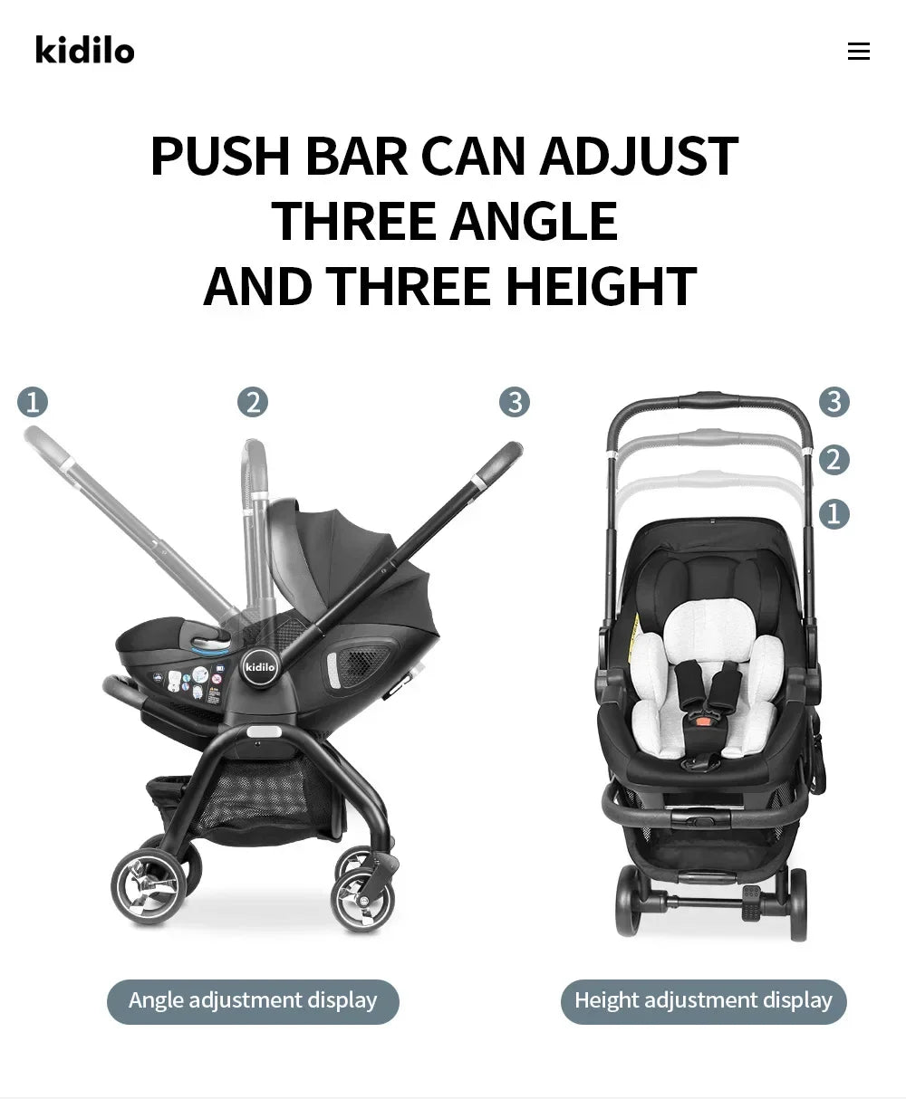 Kidilo 3-in-1 baby stroller, baby safety seat, newborn baby sleeping basket, portable 5 color choices Suitable for ages 0-1