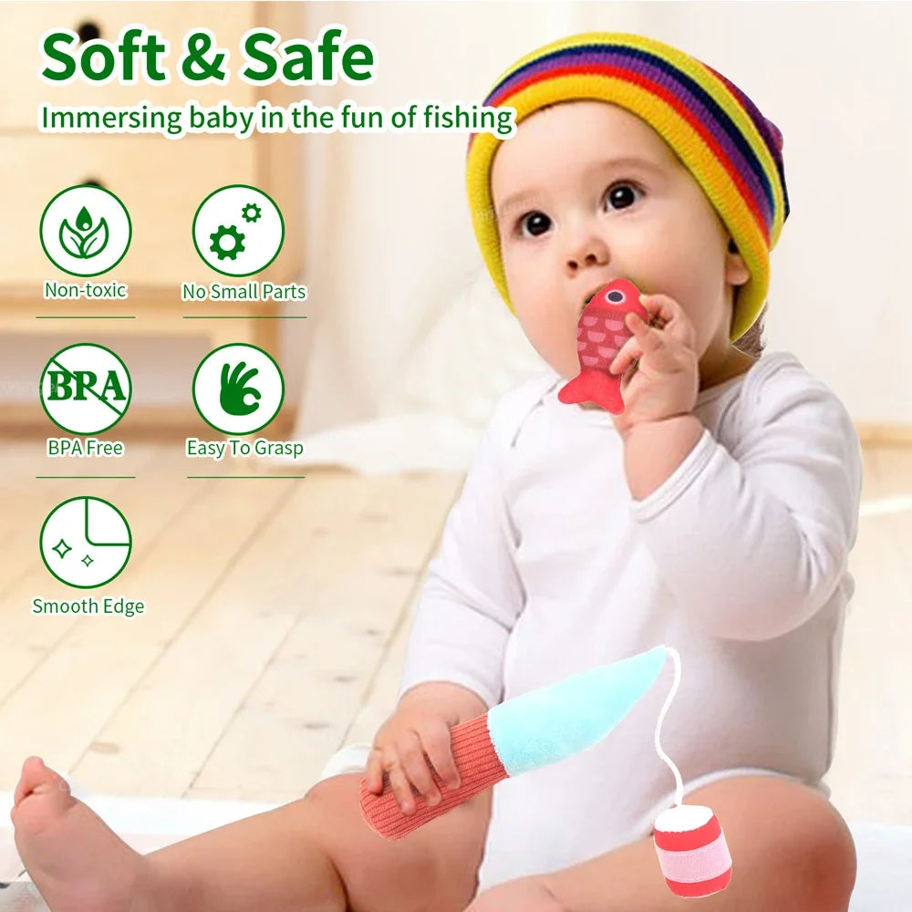 Plush Fishing Toys Baby Toys with Stacking Cups Sorting Educational Learning Montessori Toys for Toddler Gifts 1-3 Year Boy Girl