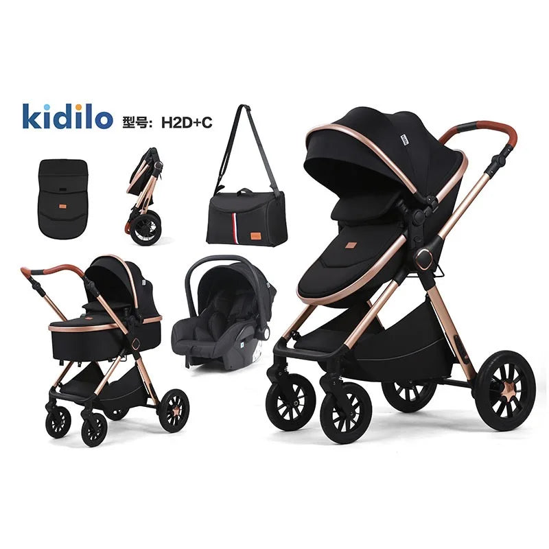 Kidilo H2D C 3 in 1 lightweight stroller, Good Quality Four Wheel Baby Stroller