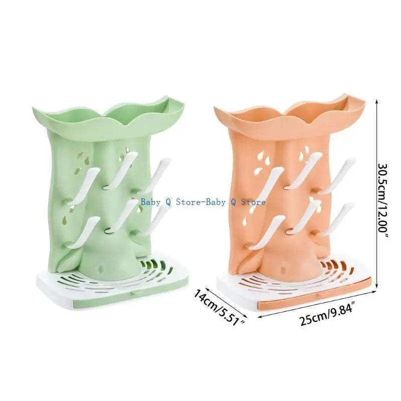 X5XE Baby Bottle Drying Rack with 6 Pegs Space Saving Countertop Organizers Vertical Bottle Drying Stand ABS for Baby Bottles