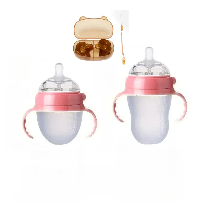 Silicone Nano Feeding Bottles Baby Bottle with Handle for Baby Weaning Anti-Choking Nipple Bottle for Baby 0-9 Month 150ML/250ML