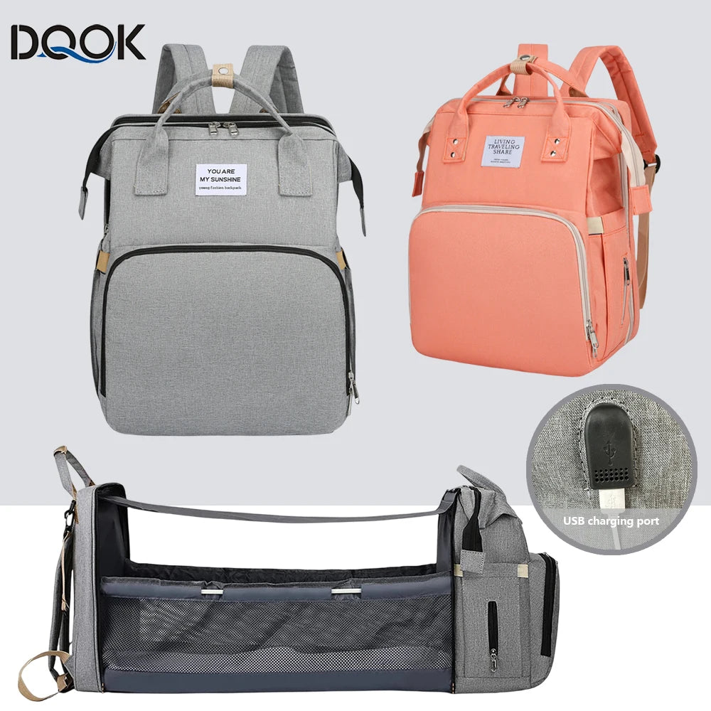 Folding Crib Diaper Backpack – Lightweight & Large Capacity Mommy Bag