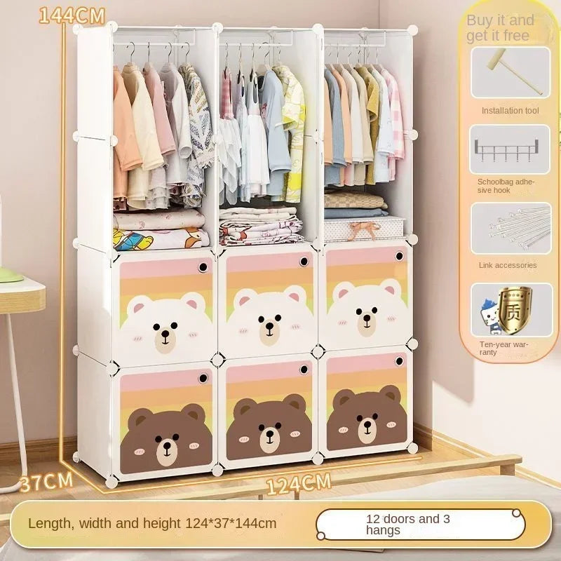 Children Dress Clothes Folding Cabinets Simplicity Cube Splice Storage Locker Foldable Fully Enclosed Wardrobe Bedroom Furniture