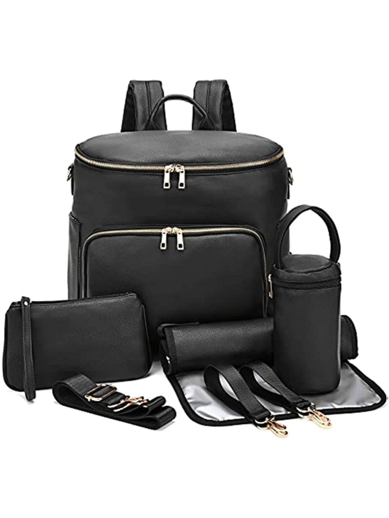 7-in-1 PU Leather Diaper Bag Set