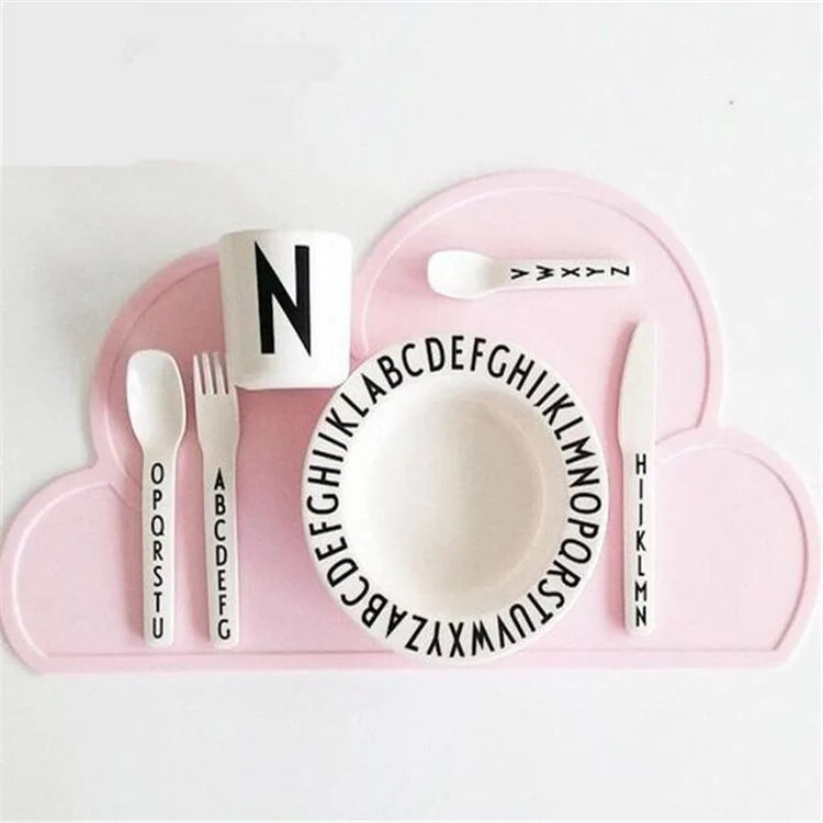 Placemat Kids Plate Mat  Table Pad Food Grade Silicone Waterproof Heat Insulation Kitchen Gadget Easy Cleaning Cloud/Square
