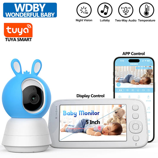 5.0 Inch Tuya Video Baby Monitor with Pan Tilt Camera Wireless Two Way Audio Night Vision Security Babysitter APP Remote Control