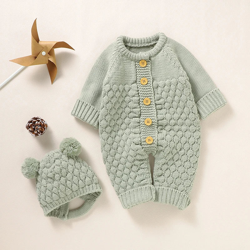 Knitted Baby Jumpsuit & Cap Set
