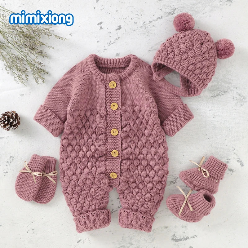 Knitted Baby Jumpsuit & Cap Set