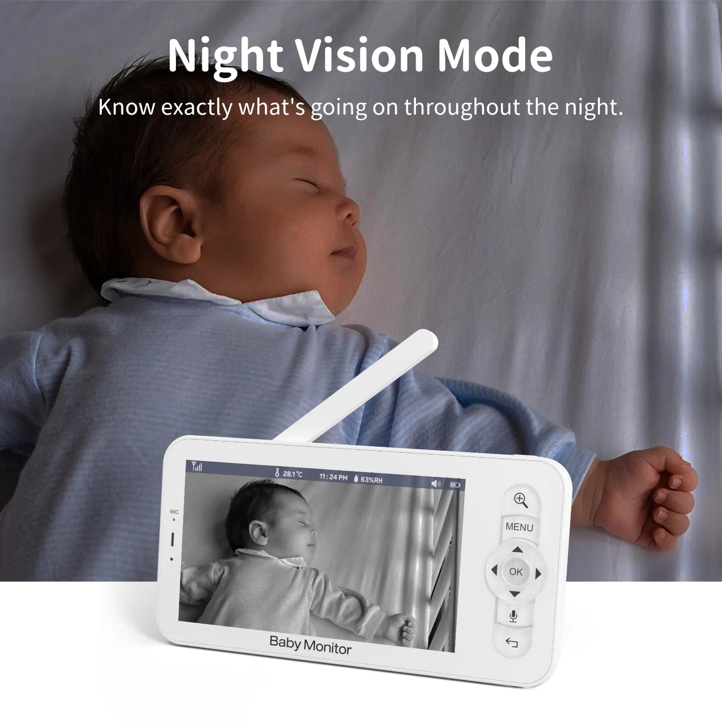 Babyphone vidéo HD 5 pouces avec Wi-Fi et caméra PTZ