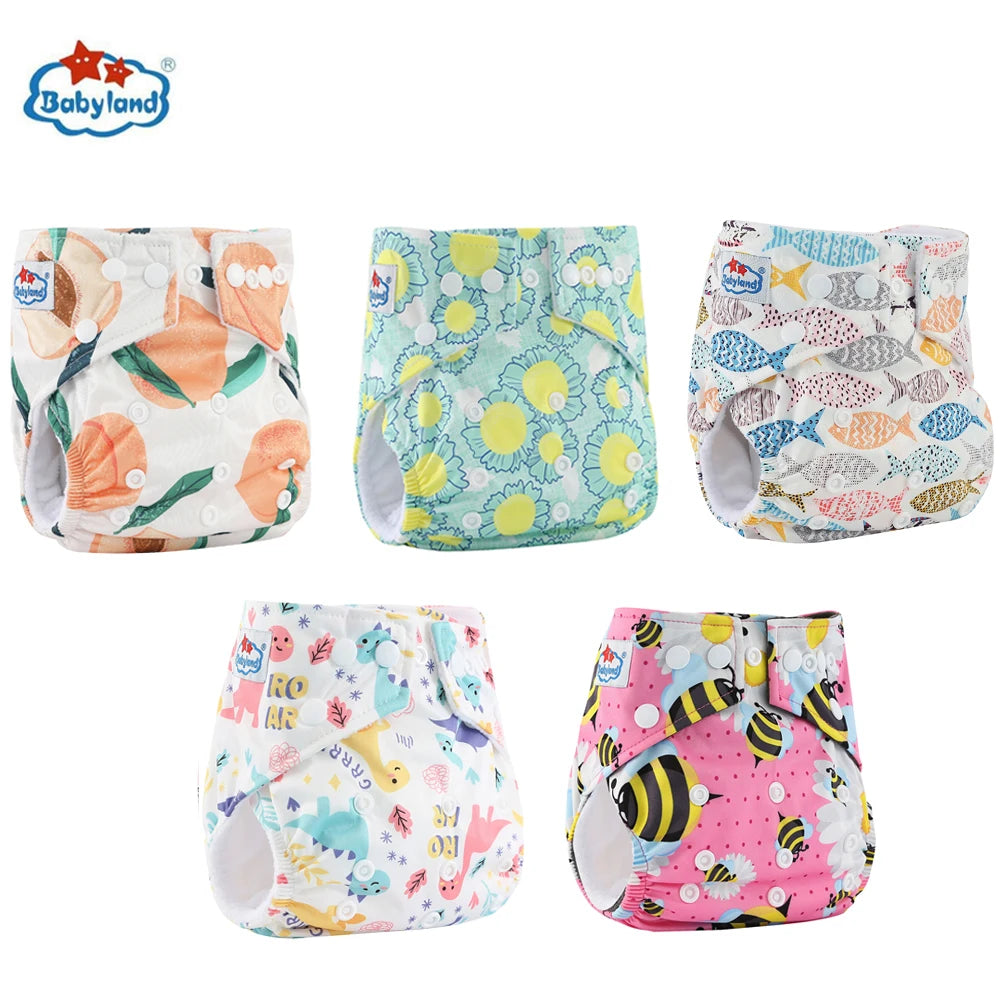 5pcs Babyland Washable Diapers – Eco-Friendly Pocket Nappies (3–15kg)
