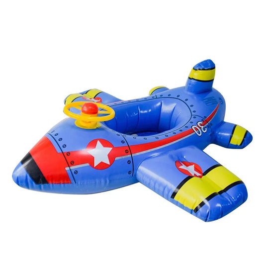 Inflatable Baby Airplane Pool Float – Blue Seat with Steering Wheel