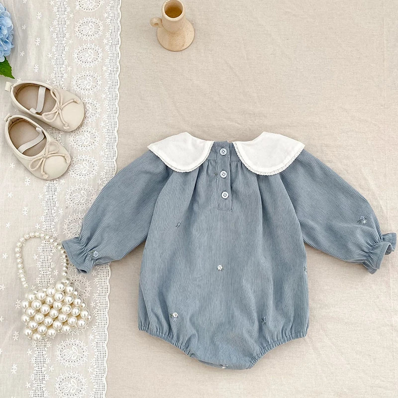 Cozy Autumn Toddler Romper with Floral Embroidery
