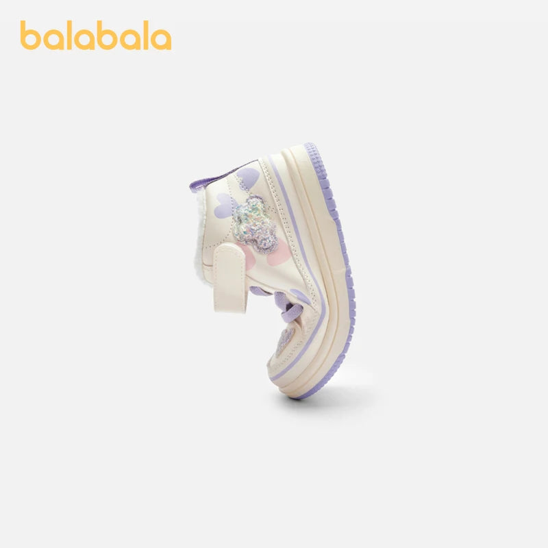 Balabala Baby Walking Shoes Baby Boys Girls High-top Board Shoes Plus Velvet 2024 New Winter Shoes Baby Shoes Kids Shoes