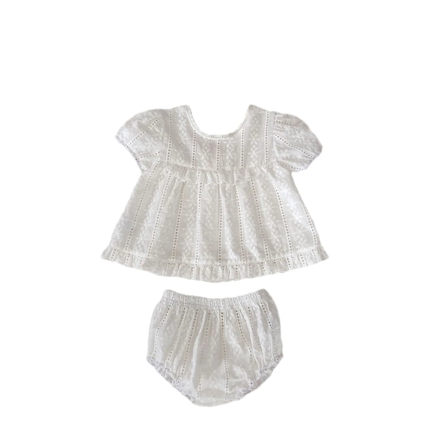 New summer baby clothing, cute lace embroidered solid color top and triangular pants set for 0-3 year old girls
