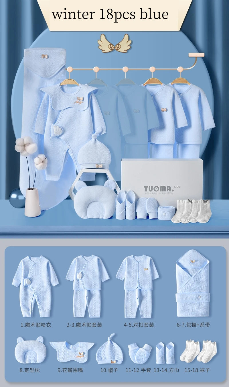 16/18/19/21/22pcs Newborn Clothes Set Angel Wing Baby Clothing Suit Pure Cotton 0-1Y Kids Unisex Infants Underwear Set No Box