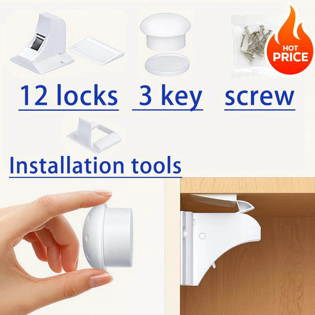 Baby Safety Magnetic Locks Cabinet Drawer Self-Adhesive Screw