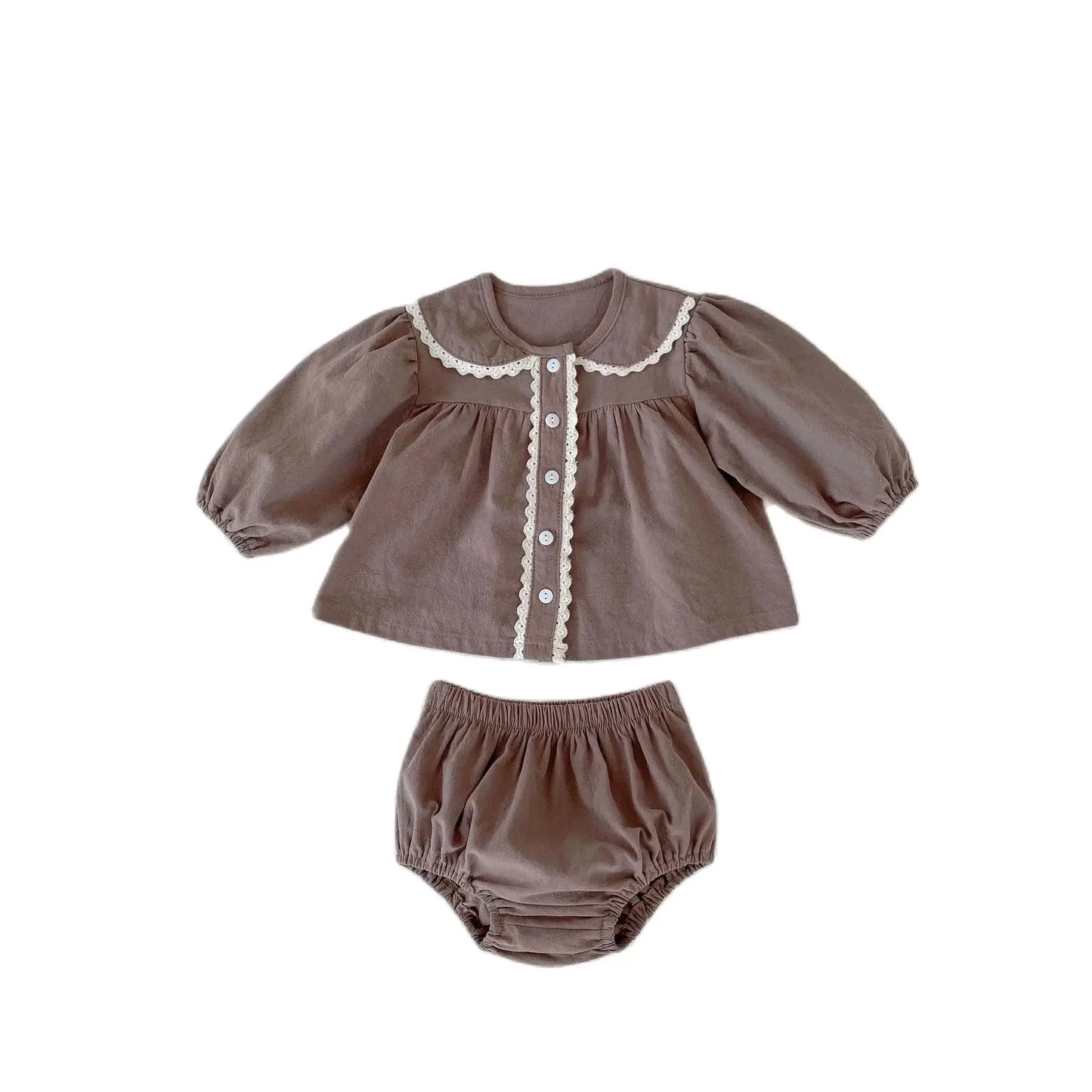 Autumn new baby clothing, 2-piece set of pure cotton half necked long sleeved shirt and triangular bun pants for girls