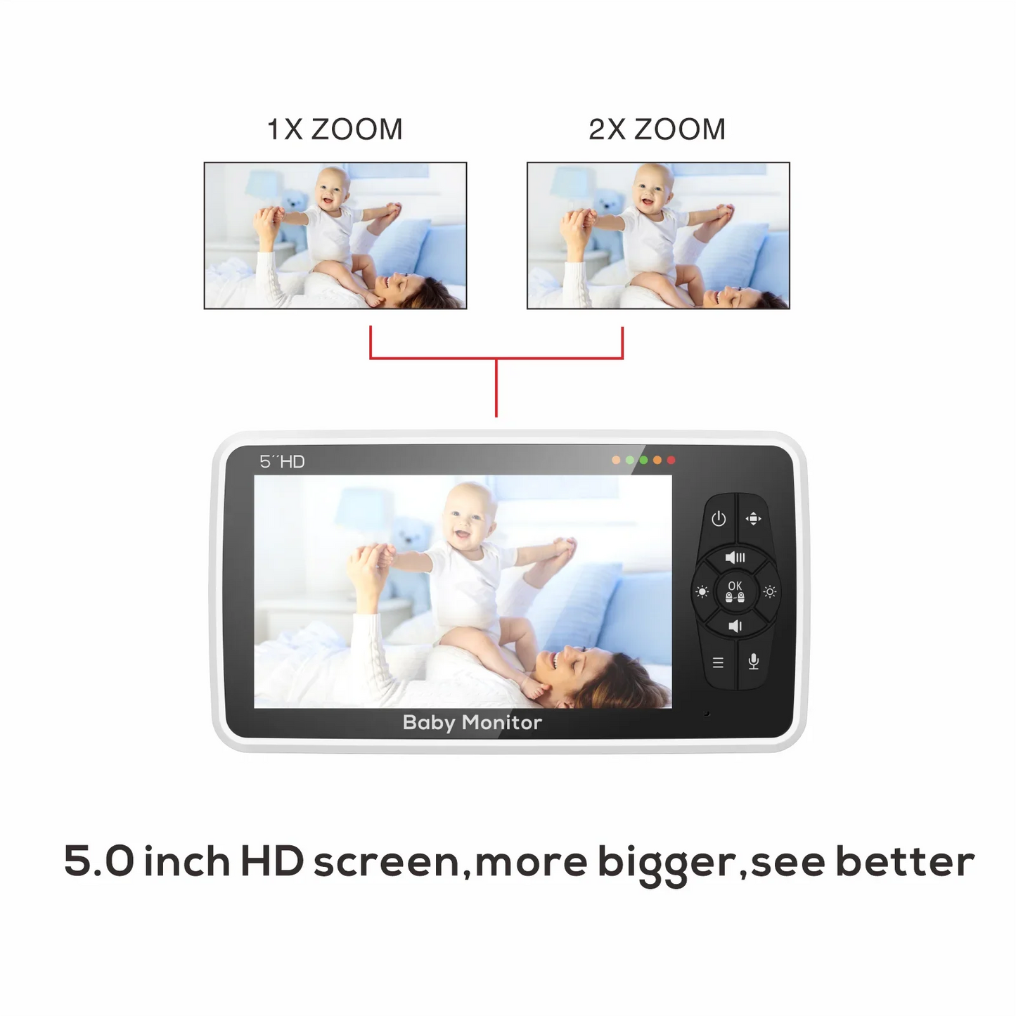 Nouveau babyphone 5 pouces avec zoom 4x et berceuses