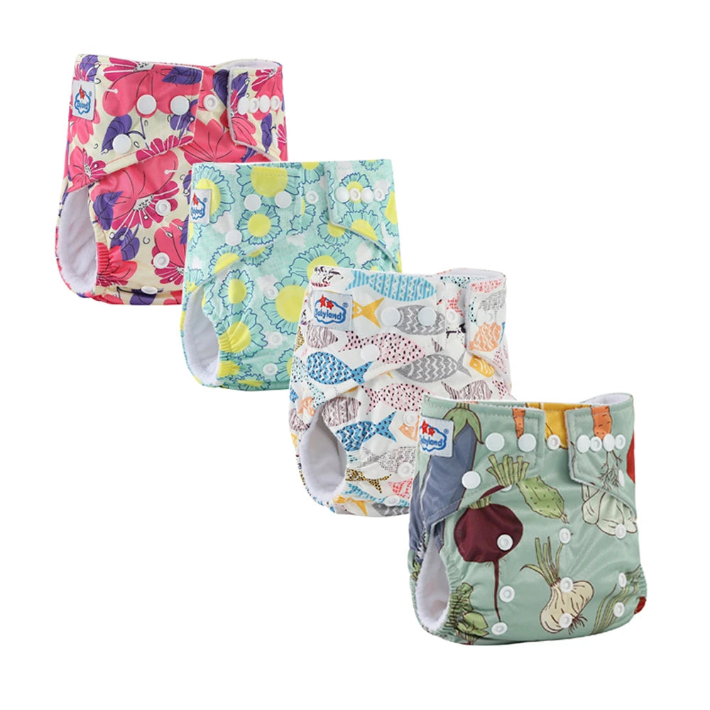 Babyland Reusable Cloth Diapers – 4-Pack Waterproof & Eco-Friendly for Sensitive Skin