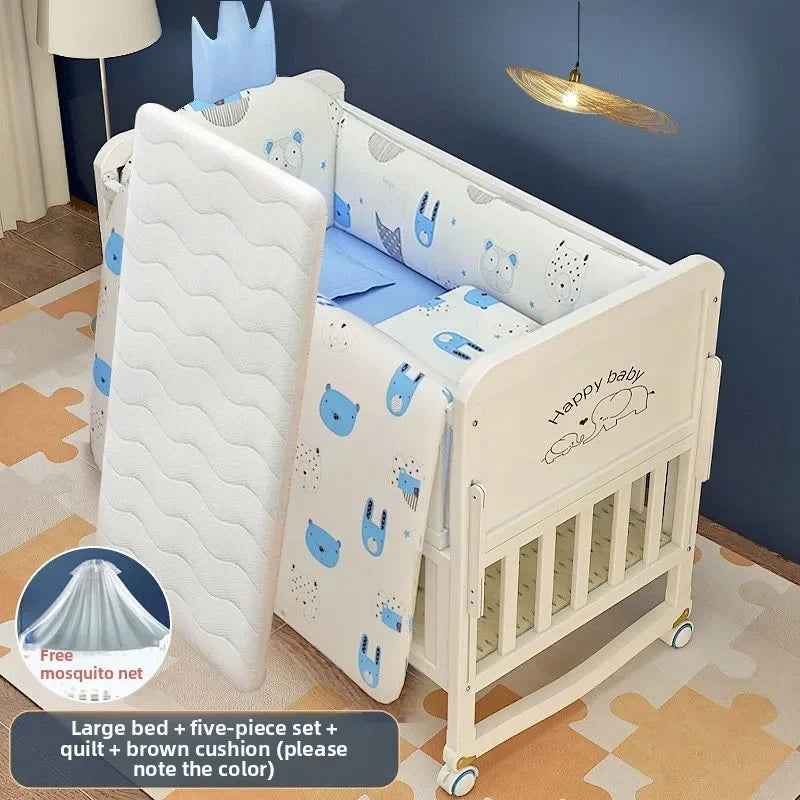 Luxury Solid Wood Baby Crib Multifunctional Convertible Bed with Bassinet Wheels Nest Bed  Wooden Convertible Baby Crib Movable
