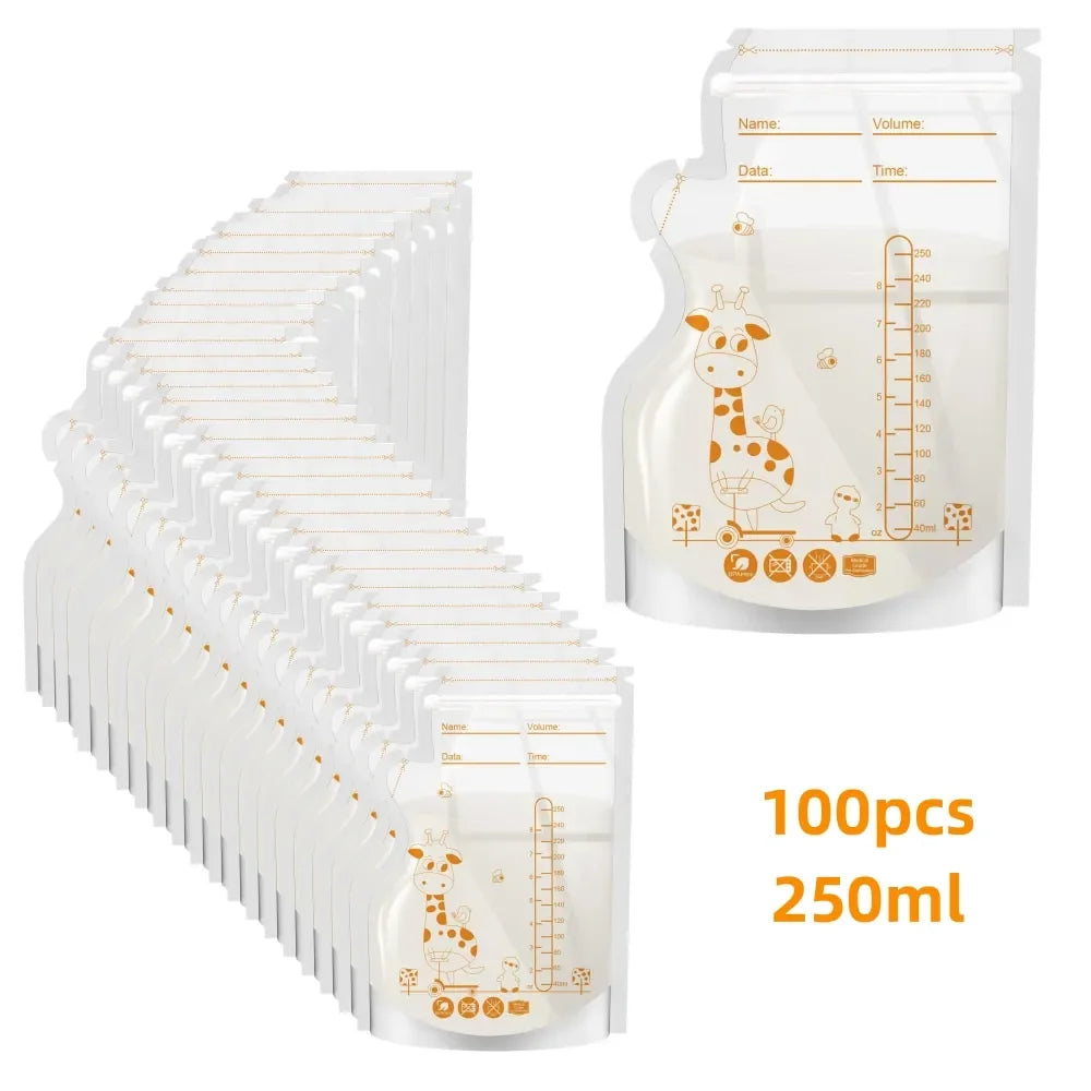 250ml  30/100pcs Breastmilk Storage Bag Self Standing Baby Food Storage Containers No Leak Milk Freezer Bags Safe Feed BPA Free